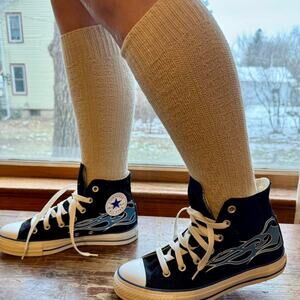 Black and blue flame converse